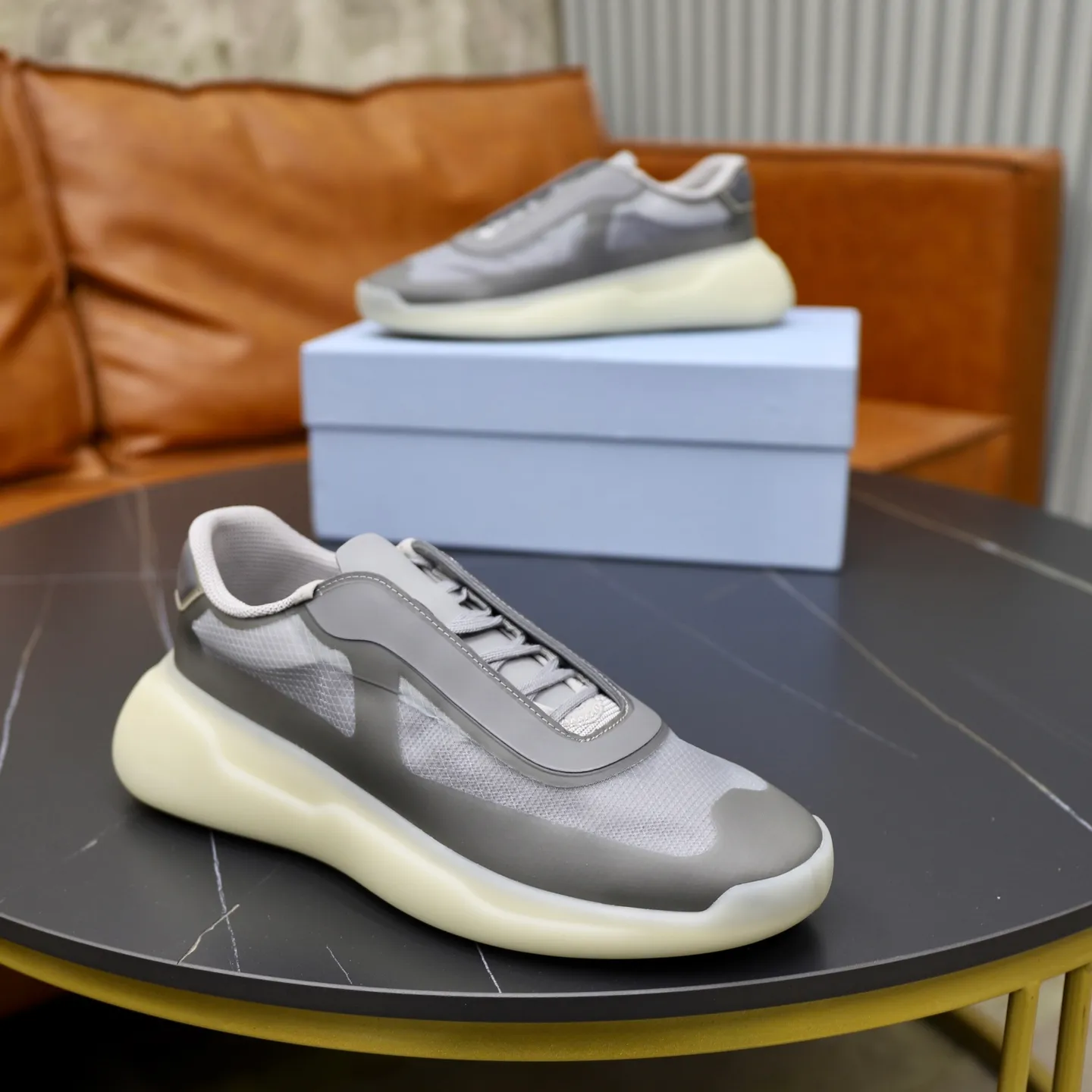 Men's Shoes 💰760💰 PRADA America's Cup Recycled Nylon and Bike Fabric Sneakers Practical and innovative, these regenerated nylon sneakers are modern, with lightweight soles and minimalist details. The upper is decorated with temperature-locking adhesive tape, screen-printed ADA logo, nylon loop shoelaces, T sole, made of ultra-light foam rubber filling material, rubber pattern texture, sole height: 40 mm, removable fabric-covered insole, Size 39-44